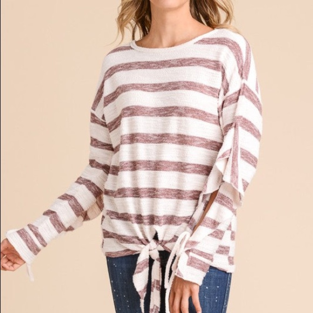 Doe & Rae Flutter Sleeve Stripe Top - image 4